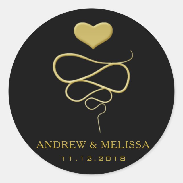 Faux Gold Heart Ornament | Black Wedding Sticker (Front)