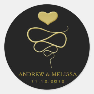 Faux Gold Heart Ornament   Black Wedding Sticker