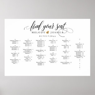 FAUX GOLD HEART SEATING CHART, ALPHABETICAL POSTER