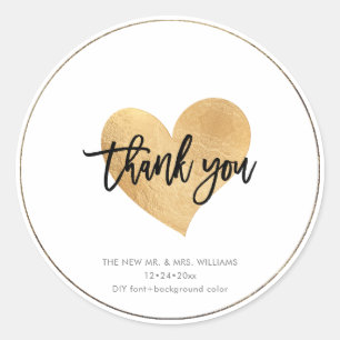 Faux Gold Heart Thank You Classic Round Sticker