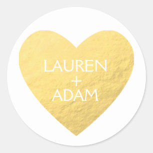 Faux gold heart wedding sticker custom names