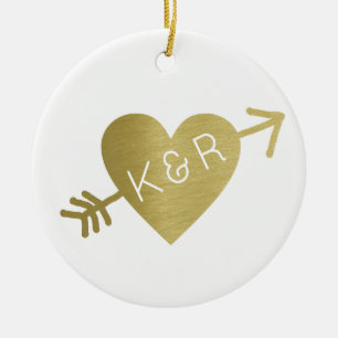 faux gold heart with an arrow, nice ceramic tree decoration