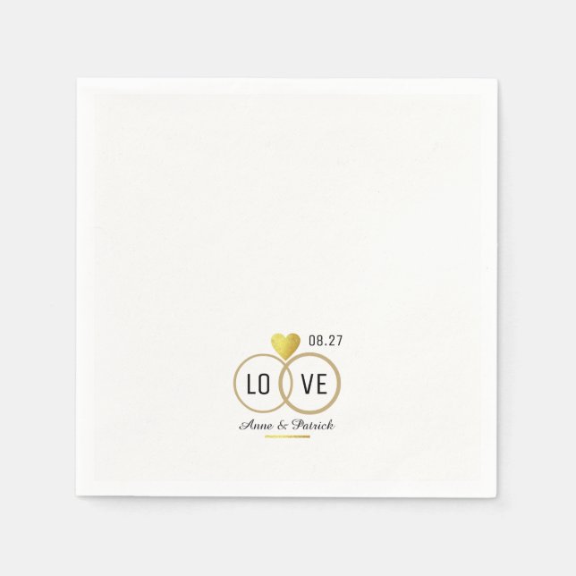 faux gold heart with two wedding rings . love  napkin (Front)