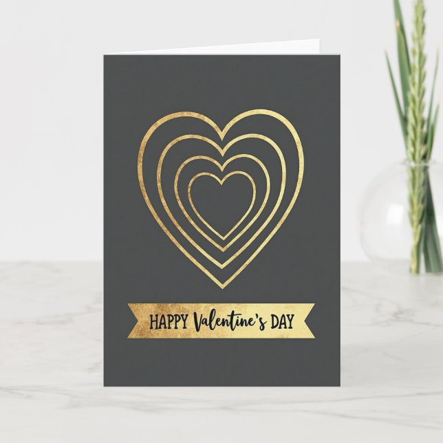 Faux Gold Hearts Valentines Day Card (Front)