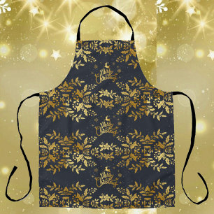Faux gold holly Merry Christmas Apron
