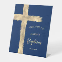 faux gold Holy Cross Catholic Baptism welcome sign