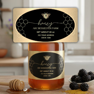 Faux gold Honeybee Honey Jar Label