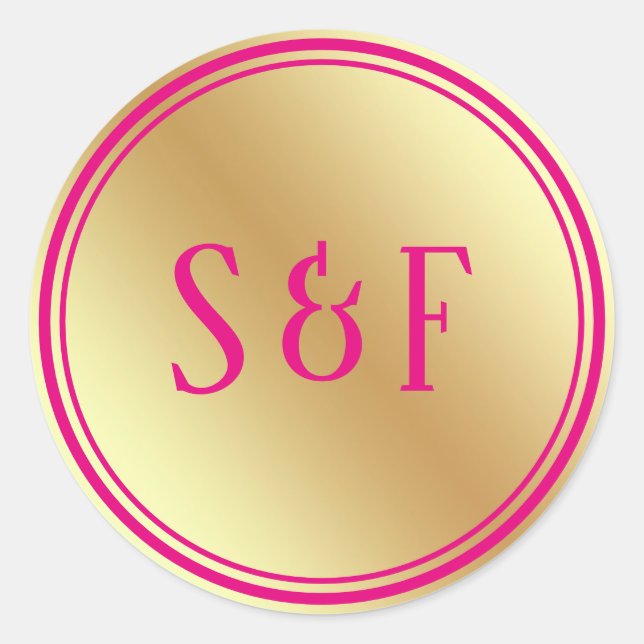 Faux Gold Hot Pink Wedding Monogram Envelope Seal (Front)