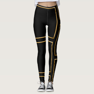 Faux Gold Illustrated Rectangular Stylish Black Leggings