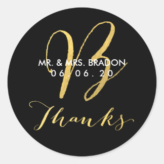 Faux Gold Initial B | Wedding Thank You Sticker