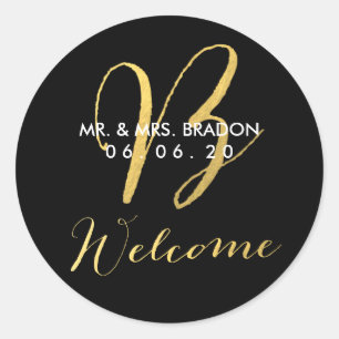 Faux Gold Initial B   Wedding Welcome Sticker