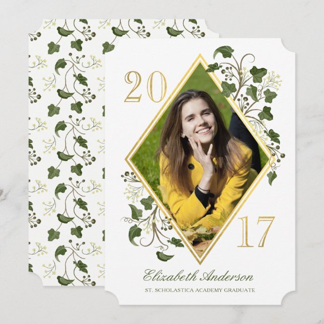 Faux Gold Ivy League Grad Photo Invitation (Front/Back)
