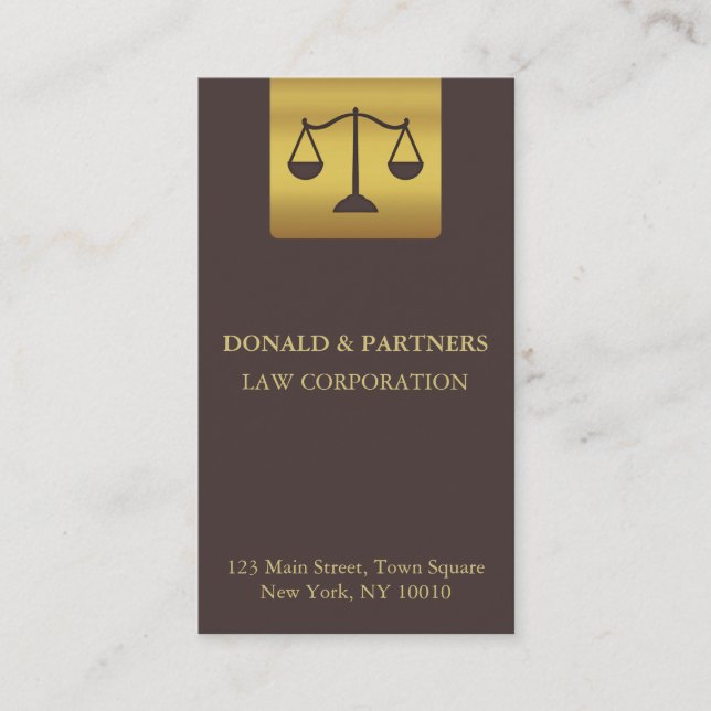 Faux Gold Justice Scales Law Attorney Business Card (Front)