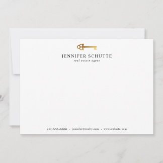 Faux Gold Key Personalised Chic Realtor Stationery Card