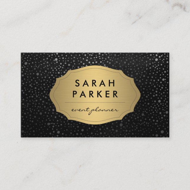Faux Gold Label with Chic Metallic Dot Pattern Business Card (Front)