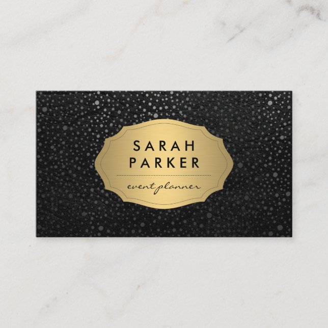 Faux Gold Label with Chic Metallic Dot Pattern Business Card (Front)