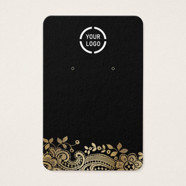 Faux gold lace custom logo black earring display (Front)