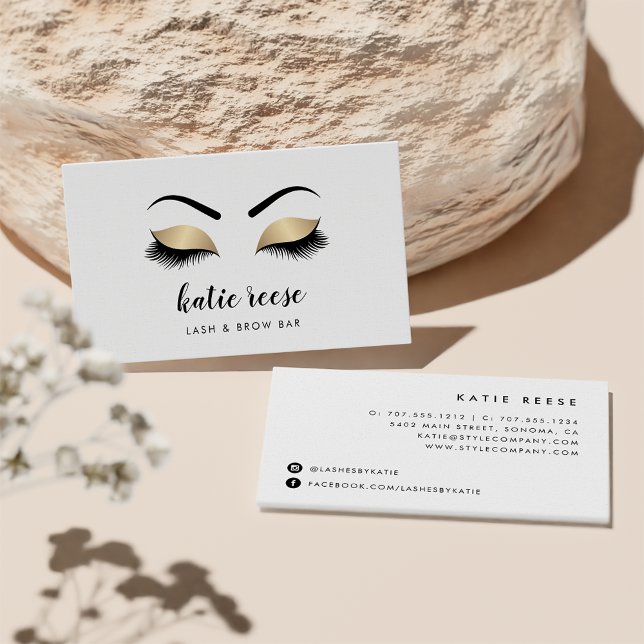 Faux Gold Lashes & Brows Beauty Business Card (Creator Uploaded)