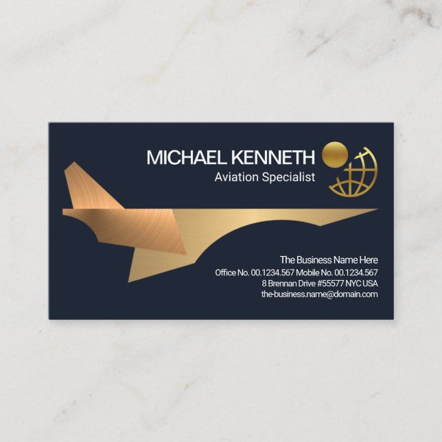 Faux Gold Layers Jet Aeroplane Aviation Pilot Business Card (Front)