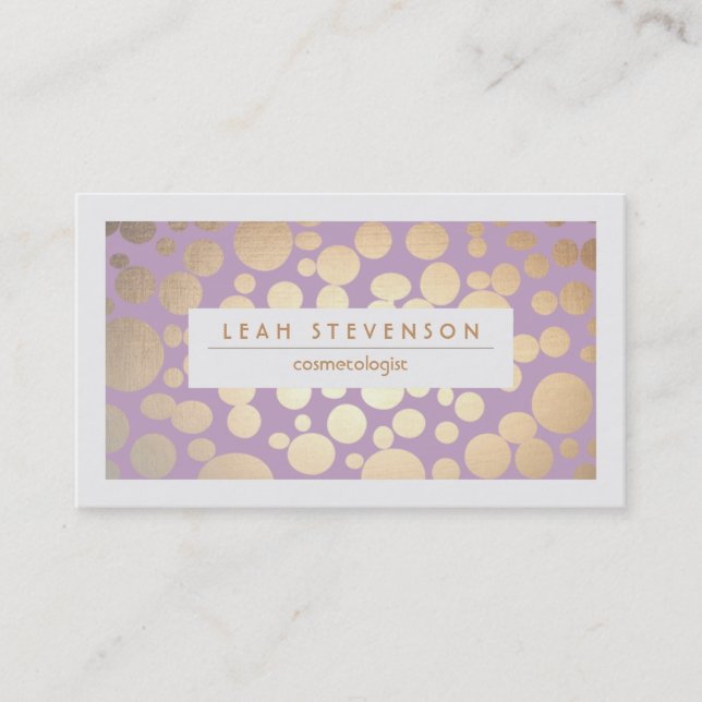 Faux Gold Leaf Cosmetologist Purple Stylist Business Card (Front)