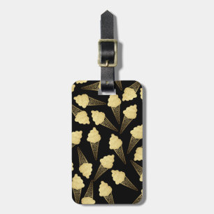 Faux Gold Leaf Ice Cream Cones on Black Luggage Tag