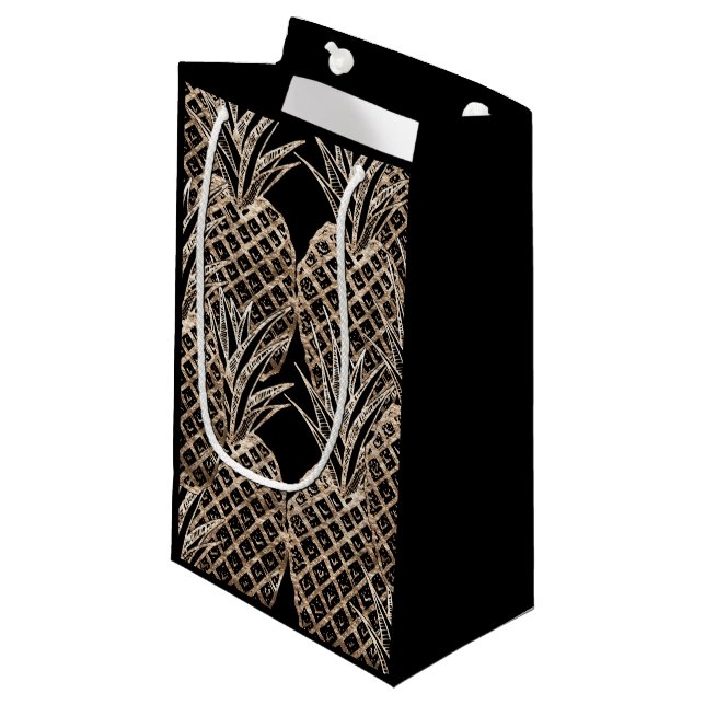 Faux Gold Leaf Pineapple Collage Small Gift Bag (Front Angled)