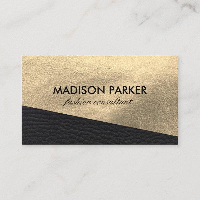 Faux Gold Leather and Black Leather Trim Business Card (Front)