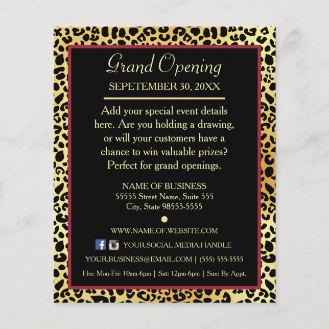 FAUX Gold Leopard Hair Boutique Special Event Flyer (Back)