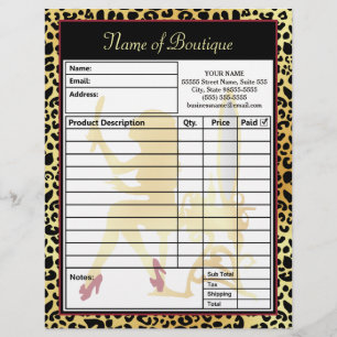 FAUX Gold Leopard Print Hair Boutique Order Form Personalized Letterhead