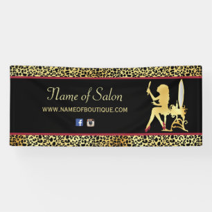 FAUX Gold Leopard Print Woman Hair Boutique 6 Ft Banner