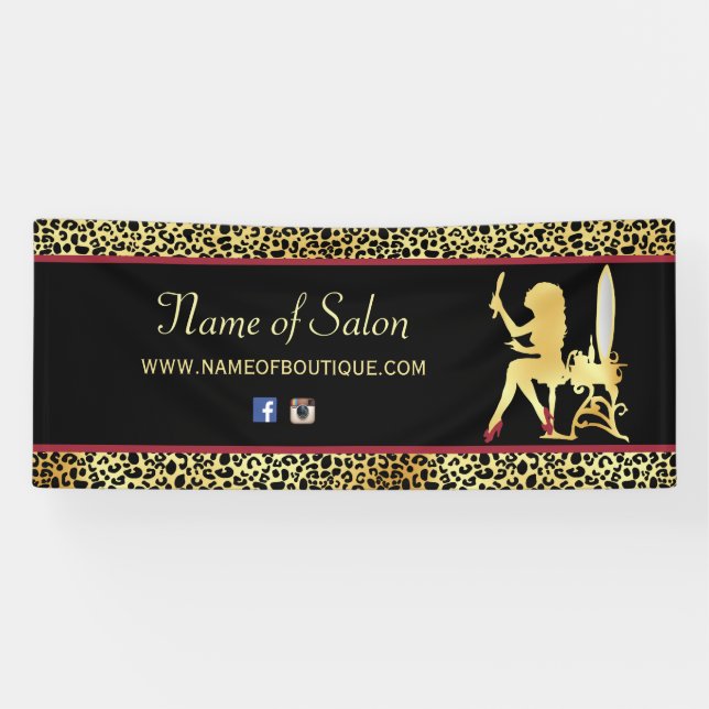 FAUX Gold Leopard Print Woman Hair Boutique 6 Ft Banner (Horizontal)