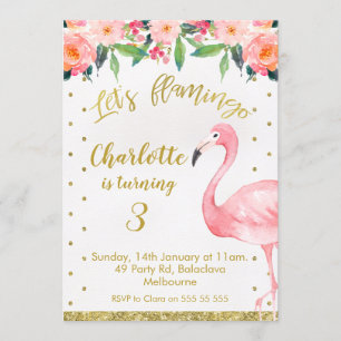 Faux Gold Let's Flamingle Birthday Invitation