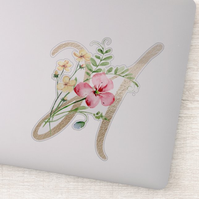 Faux Gold Letter “H” Watercolour Wild Flowers (Detail)