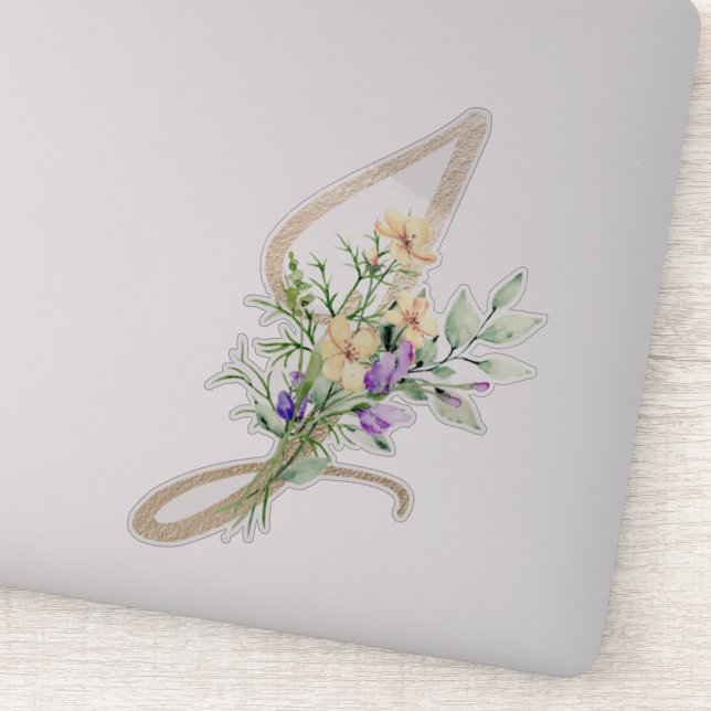 Faux Gold Letter “J” Watercolour Wild Flowers (Detail)