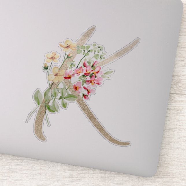 Faux Gold Letter “K” Watercolour Wild Flowers (Detail)