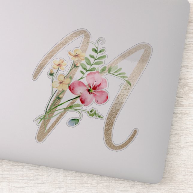 Faux Gold Letter “N” Watercolour Wild Flowers (Detail)