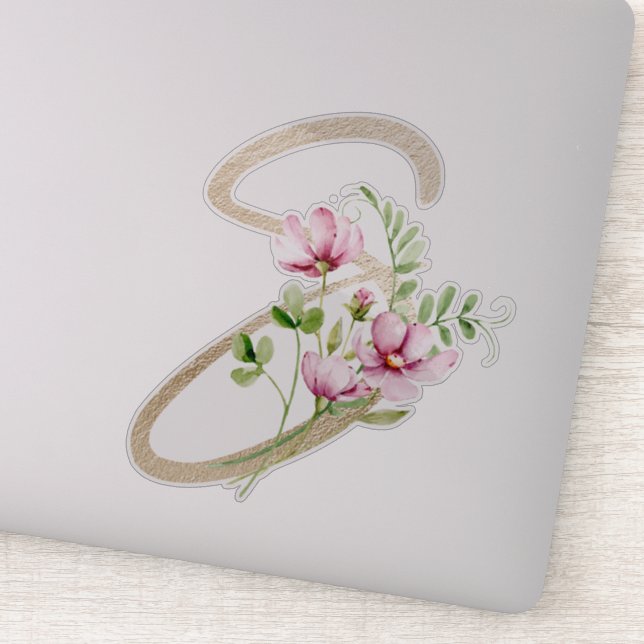 Faux Gold Letter “S” Watercolour Wild Flowers (Detail)