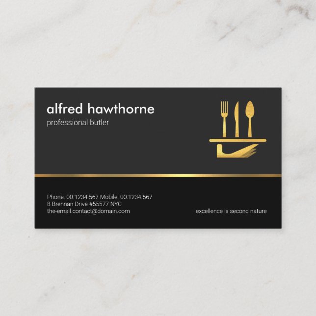 Faux Gold Line Dual Tone Grey Black Layers, Butler Business Card (Front)