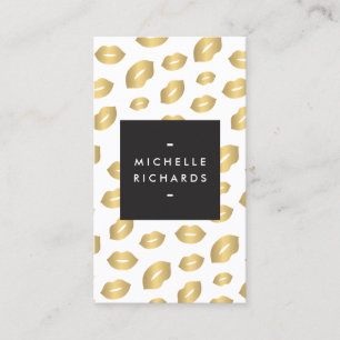 Faux Gold Lip Print Makeup Artist Beauty White Business Card