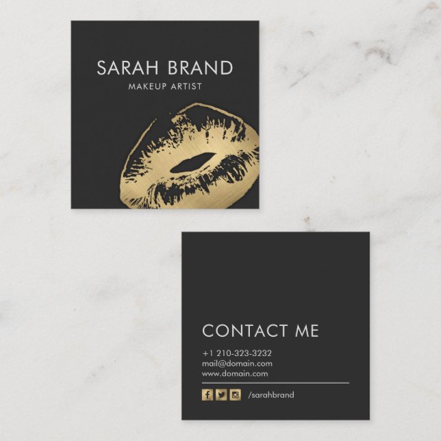 Faux Gold Lips Makeup Artist Beauty Salon Square Business Card (Front/Back)