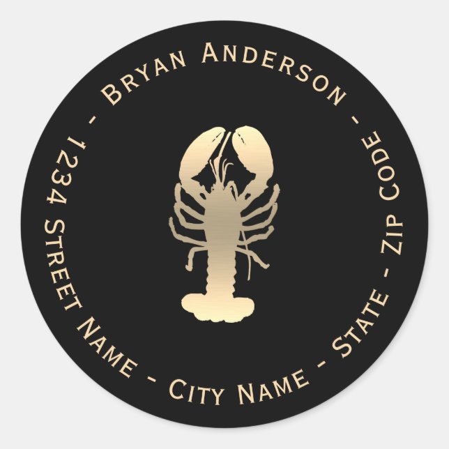 Faux Gold Lobster Return Address Label (Front)