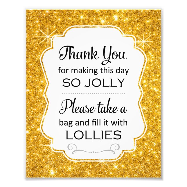 Faux Gold Lolly Buffet Bridal Shower Sign Print (Front)