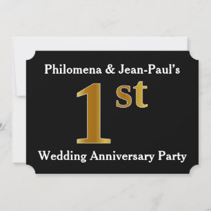 Faux Gold Look 1st Wedding Anniversary Party Invitation