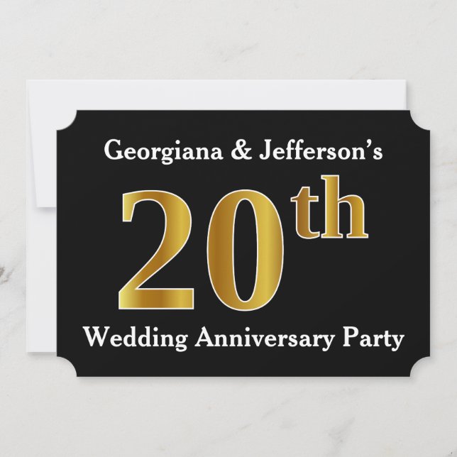 Faux Gold Look 20th Wedding Anniversary Party Invitation (Front)