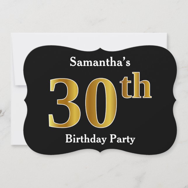 Faux Gold Look 30th Birthday Party + Custom Name Invitation (Front)