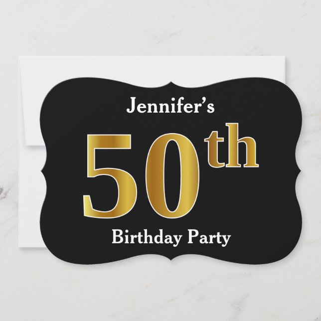 Faux Gold Look 50th Birthday Party + Custom Name Invitation (Front)