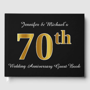 Faux Gold Look 70th Wedding Anniversary + Names Guest Book
