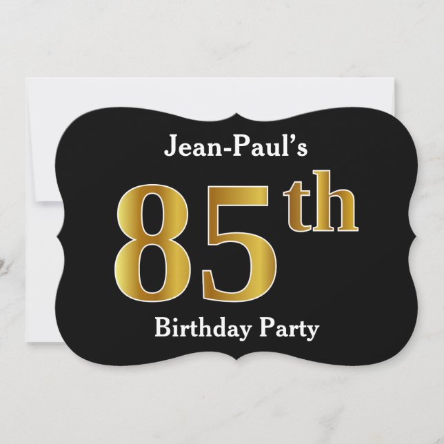 Faux Gold Look 85th Birthday Party + Custom Name Invitation (Front)