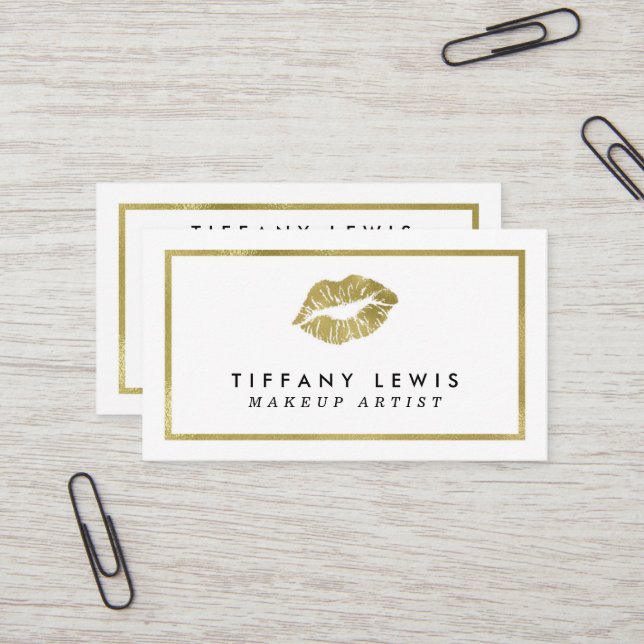 Faux Gold Makeup Artist Business Cards (Front/Back In Situ)