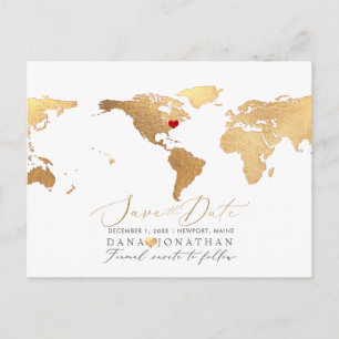 Faux Gold Map, Any Destination Save the Date Postcard